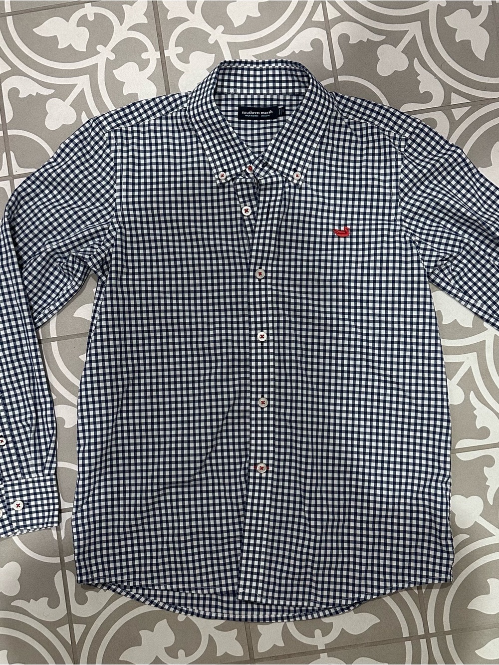 Southern Marsh Navy and White Gingham Button-Down Shirt